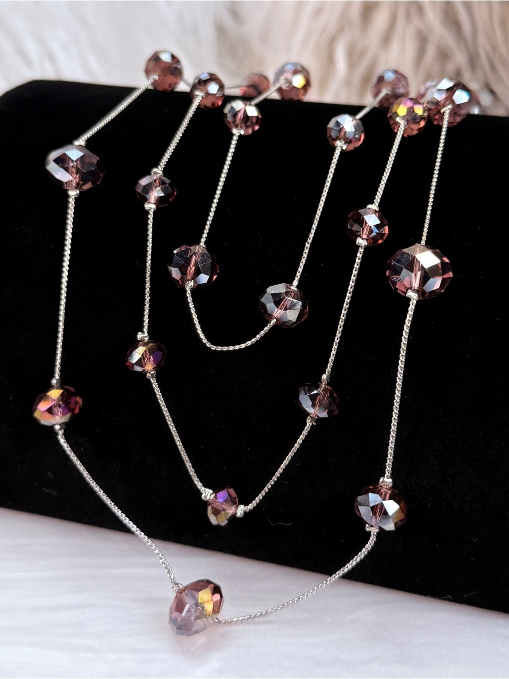 Pretty Silvertone multi strand costume necklace